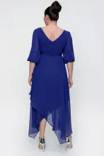 Kruvaze Balon Kollu Uzun Şifon Elbise