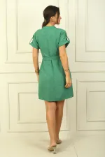 Linen-Effect Dress with Waist Belt