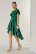 Short Front, Long Back, Lined, Ruffled, Layered Chiffon Dress