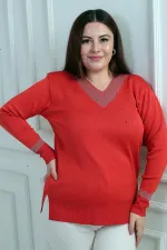 Chemisier grande taille à col en V pour femme, orné de paillettes