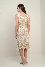 Women's Front Back V Neck Elastic Waist Mixed Patterned Ruffle Dress