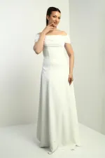 Straplez Kloş Telalı Astarlı Uzun Krep Abiye Elbise