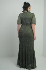 Robe longue doublée à col en V pour femme, ornée d'un nœud sur le devant et de perles, grandes tailles