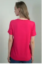 Women's V-Neck Short-Sleeve Blouse with Slit