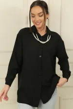 Button-front Shirt Tunic with Pearl Necklace Collar