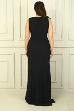 Kruvaze Yaka Önü Büzgülü Astarlı 2 Renk Büyük Beden Şifon Uzun Elbise