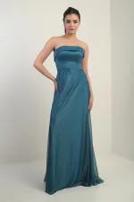 Women's Long Tulle Dress with Padded Collar and Lining