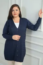 Gilet long grande taille pour femme, motif pied-de-poule, en fil froid.