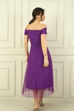 Madonna Yaka Astarlı Eteği Şifon Pilisoley Elbise