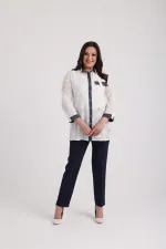 Women's Plus Size Lace-Up Shirt with Denim Outfit