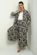 Women's Side Slit Tunic Shirt, Elastic Waist Pocketed Palazzo Pants, Floral Pattern Oversize 2-Piece Set