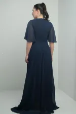 Robe longue en mousseline pour femme, grande taille, col en V, ceinture ornée de pierres, drapée et doublée