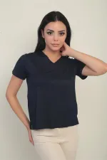 Women's V-Neck Short-Sleeve Blouse with Slit
