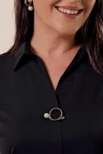 Polo Collar Quarter Sleeve Plus Size Blouse