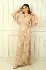 Robe longue BB pour femme, doublée de mousseline et ornée de perles et de sequins