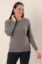 Plus Size Acrylic Sweater with Sleeve Detail