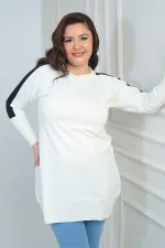 Women's Plus Size Tunic Blouse with Striped Sleeves