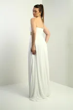 Kadın Tek Omuz Askılı Önü Hasır Astarlı Şifon Uzun Elbise