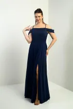 Kadın İp Askılı Eteği Kloş Astarlı Uzun Simli Elbise