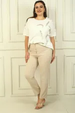 Pantalon grande taille en Lycra avec taille élastique et poches