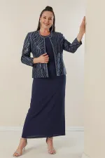 Ensemble 2 pièces grande taille : veste à sequins, robe en crêpe doublée à manches courtes