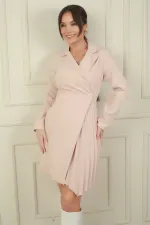 Double-breasted collar pleated detail jacket dress