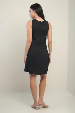 Women's Round Neck Assorted Pattern Corded Short Dress