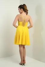 Women's Strappy, Back-Tie, Front-Opening, Lined Chiffon Short Flared Dress