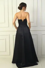 Kadın Straplez Astarlı Cepli Uzun Saten Abiye Elbise