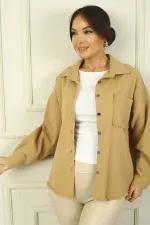 Women's Shirt with Ethnic Stripe Back, Tassels, Metal Button Front, and Single Pocket