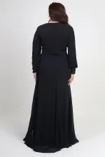 Women's Plus Size Long Chiffon Dress with Sequin and Bead Embellishment, Lined, and Floral Waistline