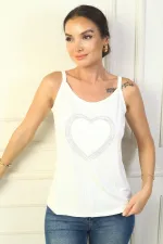 Débardeur femme coupe large à bretelles avec cœur en pierre brodé sur le devant