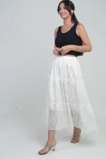 Kadın Beli Lastikli Astarlı Çiçekli Tül Etek