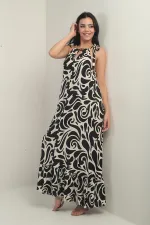 Women's Long Dress with Collar Accessory, Side Lace-up, Pockets, and Mixed Pattern.
