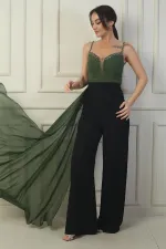 Women's Strappy Jumpsuit with Beaded Details and Chiffon Crepe Top