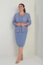 Robe sans manches doublée pour femme avec veste ornée de sequins et de pierres, ensemble deux pièces grande taille