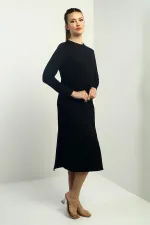 Robe midi fendue sur le côté, ornée de cristaux, pour femme