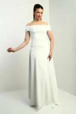 Straplez Kloş Telalı Astarlı Uzun Krep Abiye Elbise