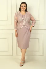 Robe courte doublée à manches cloutées avec veste en tulle brodée, ensemble 2 pièces grande taille