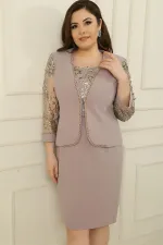 Ensemble robe et veste doublée ornée de sequins et de tulle, grande taille, 2 pièces