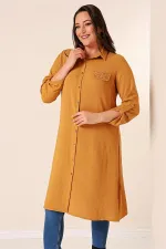 Button-Front Truvakar Sleeve Plus Size Ayrobin Long Tunic with Pearl Details