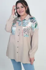 Chemise à manches tombantes et double poche à motifs pour femme, grandes tailles
