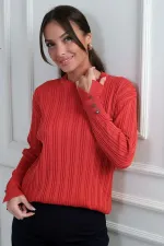 Chemisier à manches boutonnées pour femme, en maille côtelée