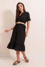 Gömlek Yaka Kemerli Ayrobin Elbise