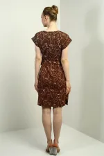 Women's Half-Front Button-Down, Drawstring Waist, Embroidered Dress