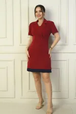 Double-breasted Button-down Pleated Hem Dress
