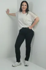 Kadın Yüksek Bel Boru Paça Büyük Beden Likralı Kot Pantolon