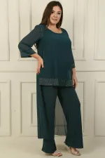 Sandy Plus Size Jumpsuit with Stone Detail Chiffon Lycra Top
