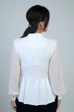 Kadın Omzu Taş İşleme Detaylı Kolları Ve Eteği Şifon Tasarım Bluz