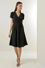 Double-Breasted Pleated Waist Belted Aerobin Dress